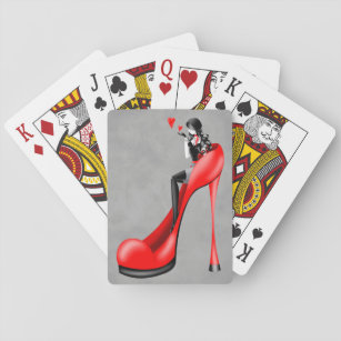 Modische Dame in Stiletto Red Playing Cards Spielkarten