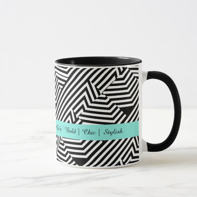 Modische geometrische Aqua-Schwarzweiss-Mode Tasse (Rechts)