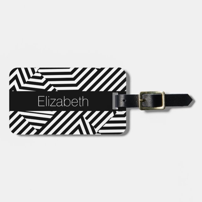 Modische geometrische Schwarzweiss-Streifen mit Gepäckanhänger (Vorderseite horizontal)