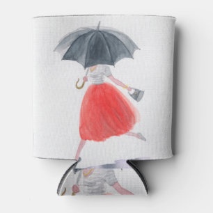Modische Girl: Regenschirm-Illustration Dosenkühler