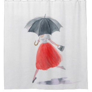 Modische Girl: Regenschirm-Illustration Duschvorhang