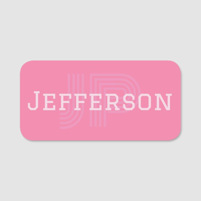 Modische Girly Flamingo Pink Moderne Mit Monogramm Namensschild (Vorderseite)