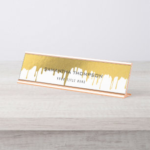 Modische Gold Metallic Tropfen Skript Custom Schreibtischnamensplakette