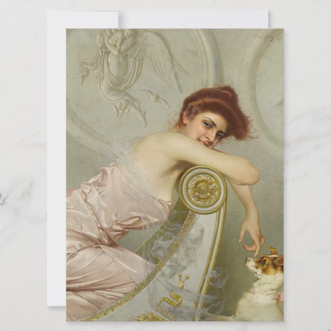 Modische junge Lady streichelt ihren Welpenhund Karte (Vorderseite)