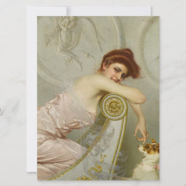 Modische junge Lady streichelt ihren Welpenhund Karte