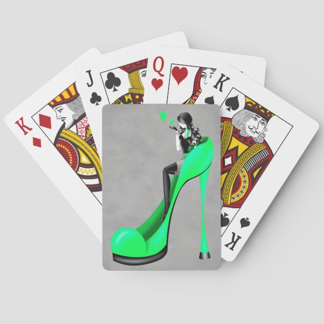 Modische Lady in Stiletto Green Playing Cards Spielkarten (Rückseite)
