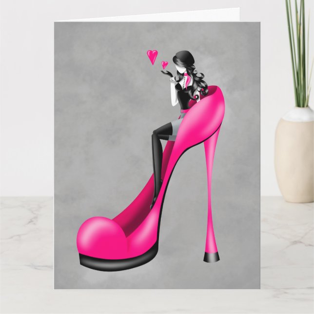 Modische Lady in Stiletto Greetings Card Karte (Vorderseite)