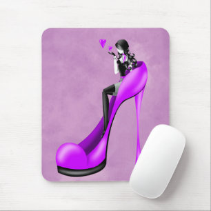 Modische Lady in Stiletto Lila Mat Mousepad