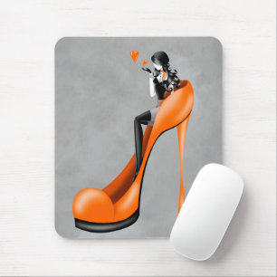 Modische Lady in Stiletto Orange Mouse Mat Mousepad