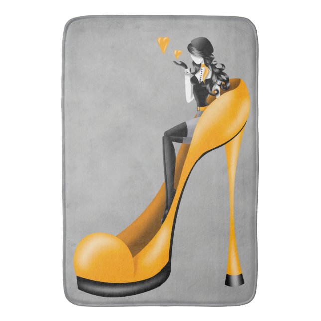 Modische Lady in Stiletto Yellow Bath Mat Badematte (Vorderseite Vertikal)