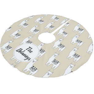 Modische moderne schwarze u. weiße Lama-Familie Polyester Weihnachtsbaumdecke