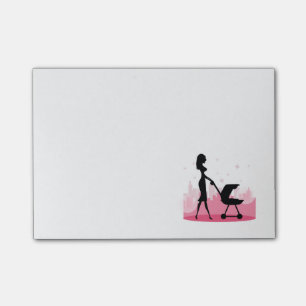 Modische Mommy Pushing Baby Carriage Post-it Klebezettel
