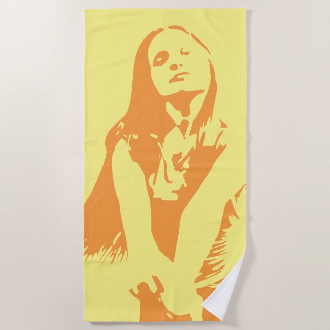 Modische Orange Dancing Girl Silhouette Strandtuch (Vorderseite)
