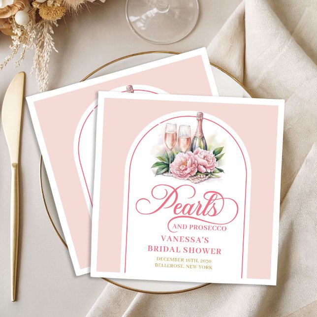 Modische Perlen und Prosecco Servietten mit indivi (Trendy pearls and prosecco napkins custom name

)