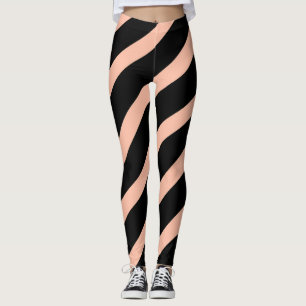 Modische Pfirsich- und schwarze diagonale Streifen Leggings