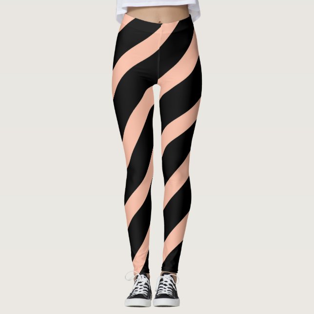 Modische Pfirsich und schwarze Diagonalstreifen Leggings (Vorderseite)