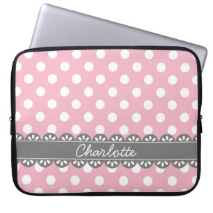 Modische Pink Polka Dots and Lace Laptopschutzhülle