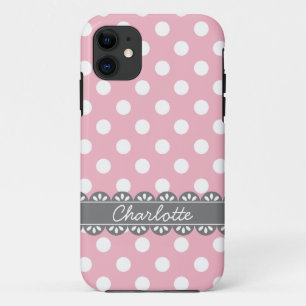 Modische Pink Polka Dots und Gray Lace Case-Mate iPhone Hülle