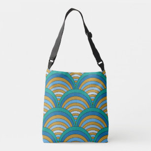Modische Retro-Farben Blau Türkis Orange Design Tragetaschen Mit Langen Trägern
