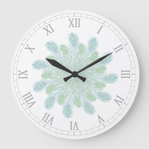 Modische schicke Pfau-Federn Große Wanduhr