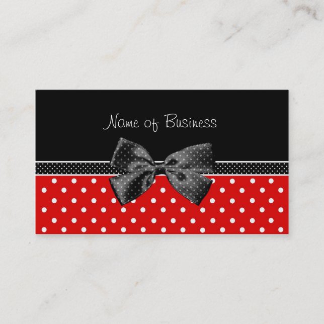 Modische schwarze und rote Tupfen mit Band Visitenkarte (Vorderseite)