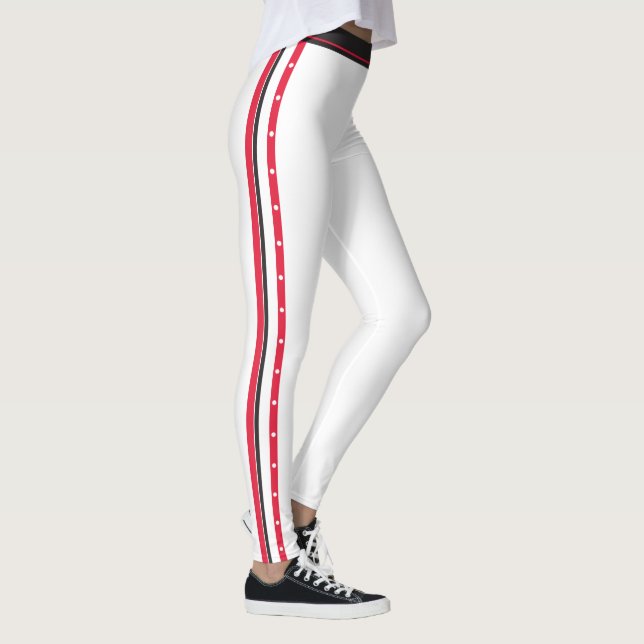 Modische Seitenstreifen-Mode knöpft rotes weißes Leggings (Rechts)