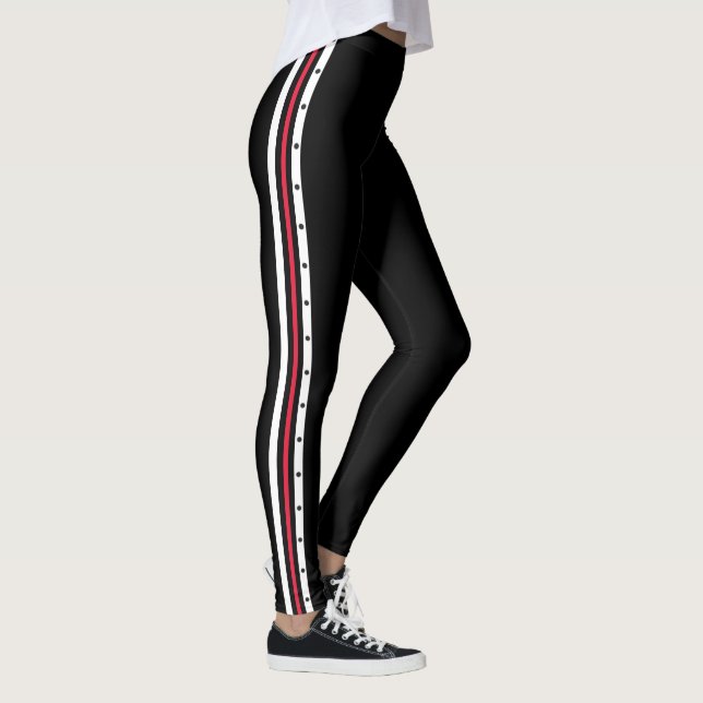 Modische Seitenstreifen-Mode-rote weiße schwarze Leggings (Rechts)