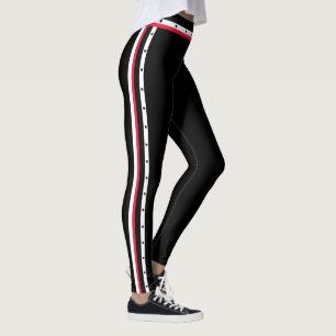 Modische Seitenstreifen-Mode-rote weiße schwarze Leggings