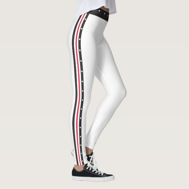 Modische Seitenstreifen-Mode-rote weiße schwarze Leggings (Rechts)