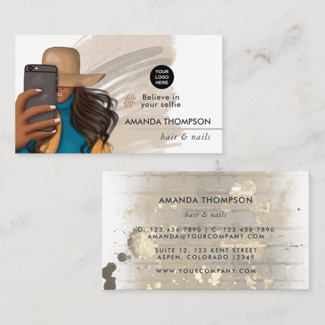 Modische Selfie Girl Business Card Visitenkarte (Vorne/Hinten)