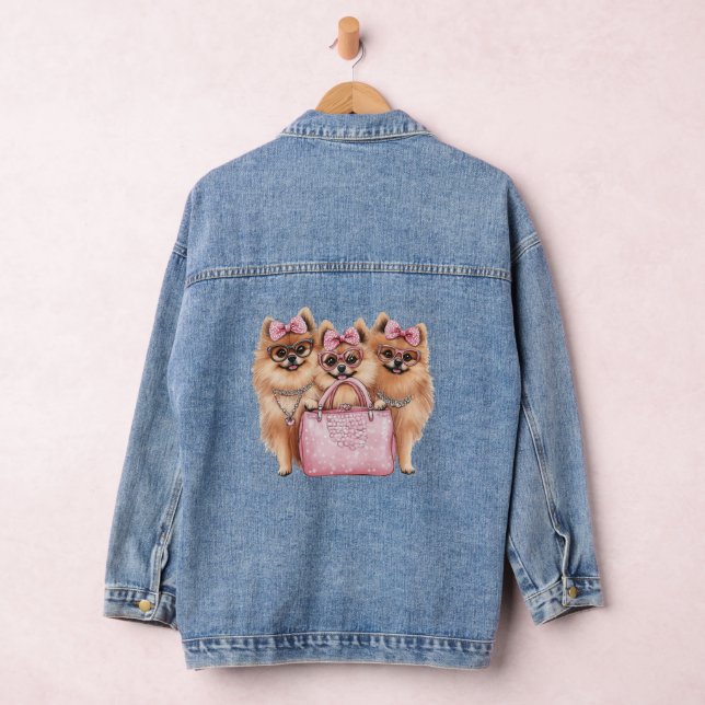Modische Spitz Hunde rosa Purpur Jeansjacke (Hangar)