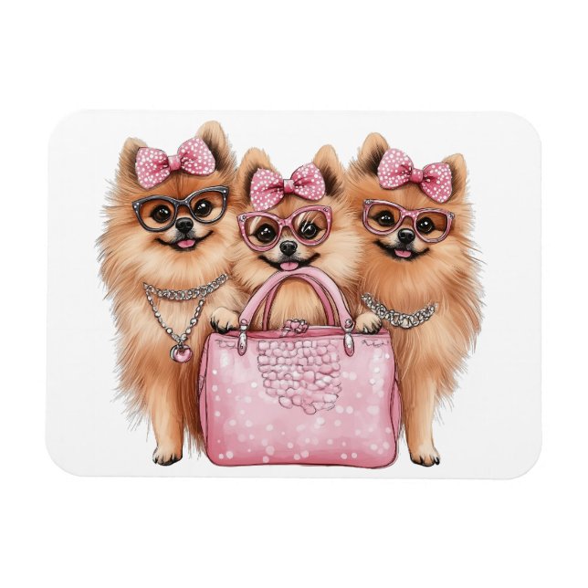 Modische Spitz Hunde rosa Purpur Magnet (Horizontal)