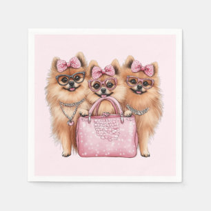 Modische Spitz Hunde rosa Purpur Serviette