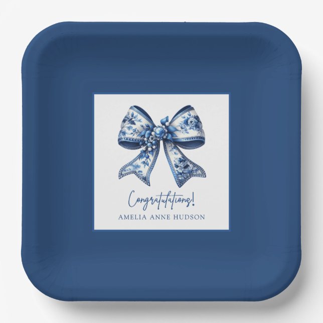 Modische stilvolle blaue Abschlussfeier Pappteller (Vorderseite)