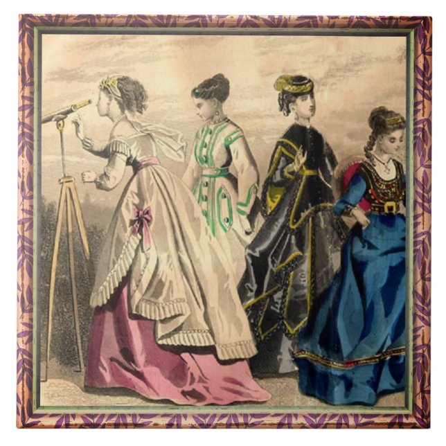 Modische Viktorianische Ladys Keramik Tile Fliese (Vorderseite)