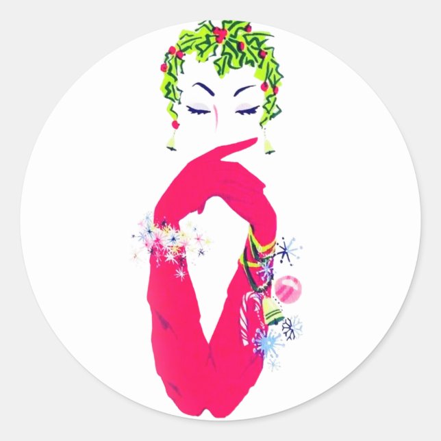 Modische Vintage Frauen jingle Runder Aufkleber (Vorderseite)