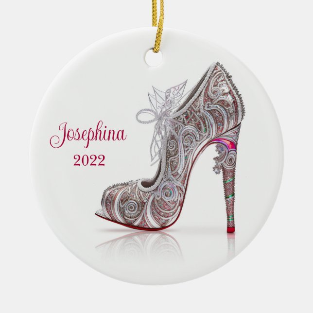 Modische Weihnachtsschuhe Stiletto High Heel Shoe Keramik Ornament (Vorne)