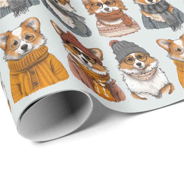 Modische Welsh Corgi Hunde Geschenkpapier (Rolleneckpunkt)