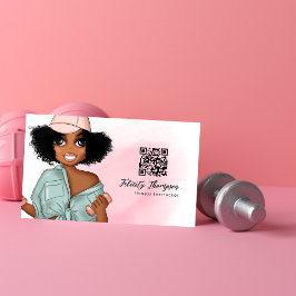 Modischer Afro Fitness Instructor Girl QR Code Visitenkarte