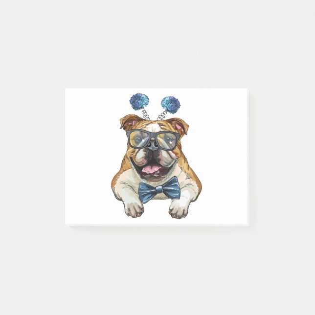 Modischer Bulldog-Hipster Post-it Klebezettel (Vorderseite)