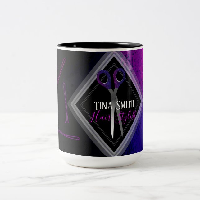 Modischer Friseursalon scissor Entwurf Zweifarbige Tasse (Mittel)