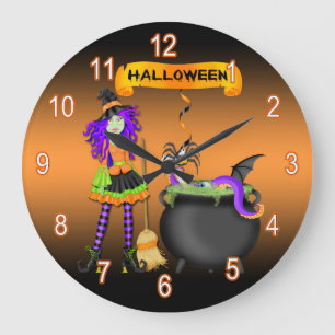 Modischer Halloween-Hexe-Kessel-runde Wanduhr
