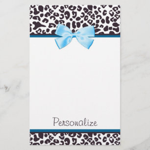 Modischer Leopard-Druck und blaues Band mit Namen Briefpapier