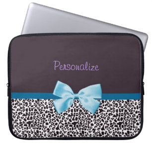 Modischer Leopard-Druck und blaues Band mit Namen Laptopschutzhülle