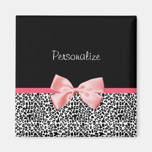 Modischer Leopard-Druck und rosa Band mit Namen Magnet
