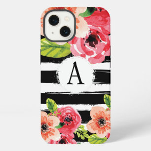 Modischer monogrammierter schwarzer weißer Streife iPhone 13 Hülle