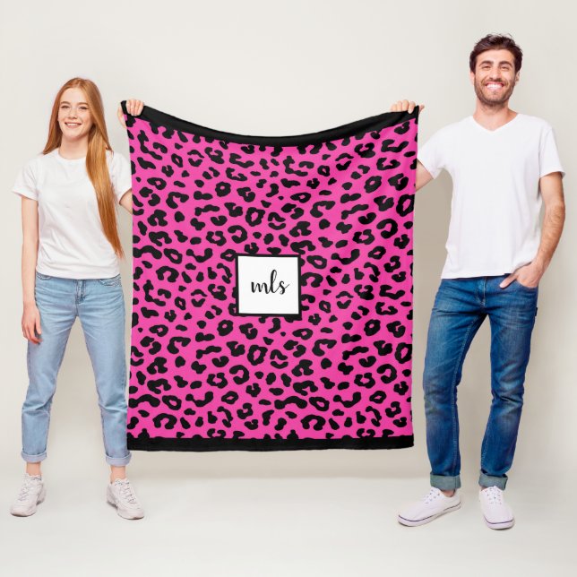 Modischer Pink-Leopard-Tierdruck-Monogramm Fleecedecke (Beispiel)