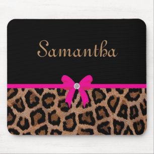 Modischer Pink-und Schwarz-Leopard-Bogen Mousepad