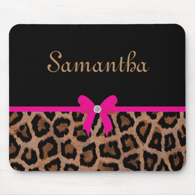 Modischer Pink-und Schwarz-Leopard-Bogen Mousepad (Vorne)