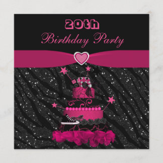 Modischer rosa Kuchen u. Zebra Stripes 20. Einladung